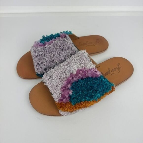 Women's Free People Yuma Woven Shag Color Block Mules Sandals Slides Slippers 39 - Picture 1 of 12